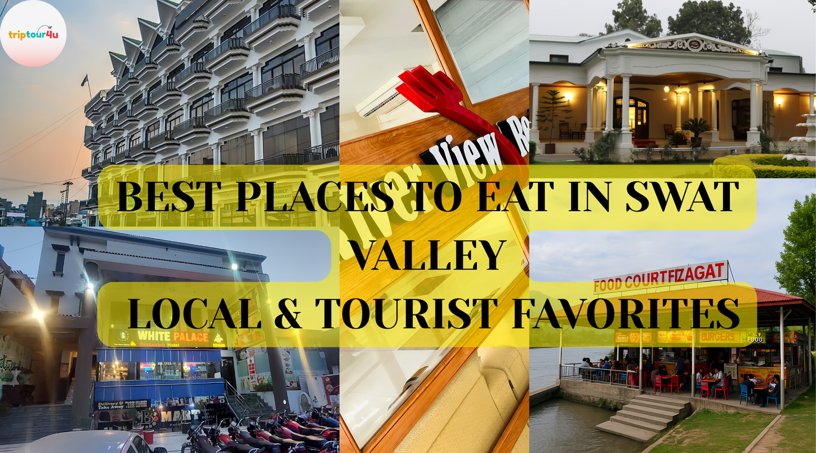 A scenic food spot in Swat Valley featuring local dishes and a beautiful outdoor dining setting surrounded by mountains.