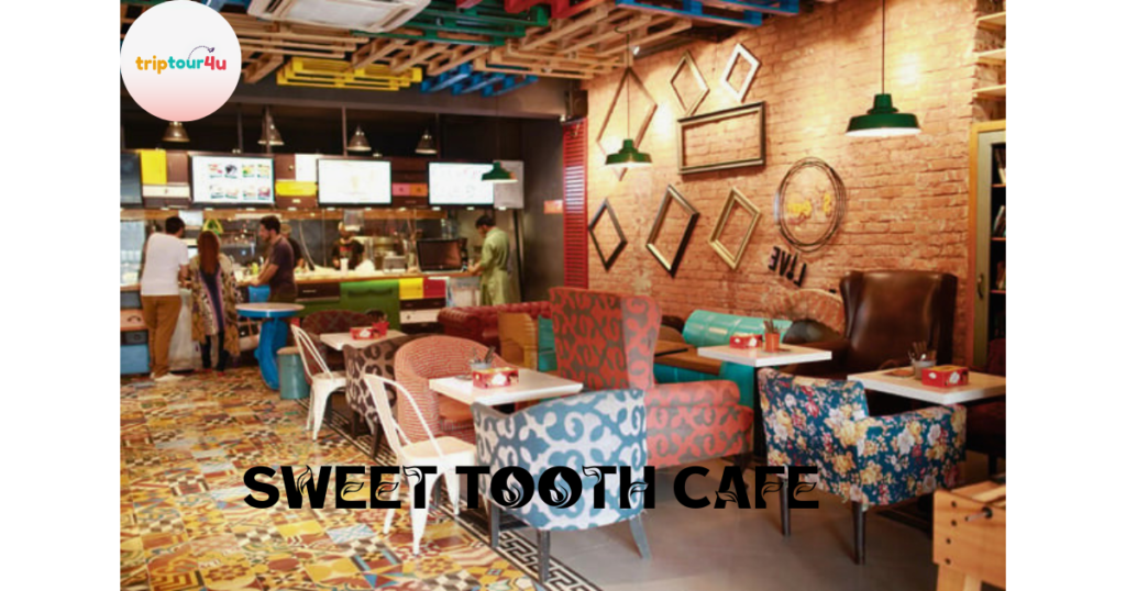 Interior view of Sweet Tooth Cafe showing stylish seating and cozy ambiance.
