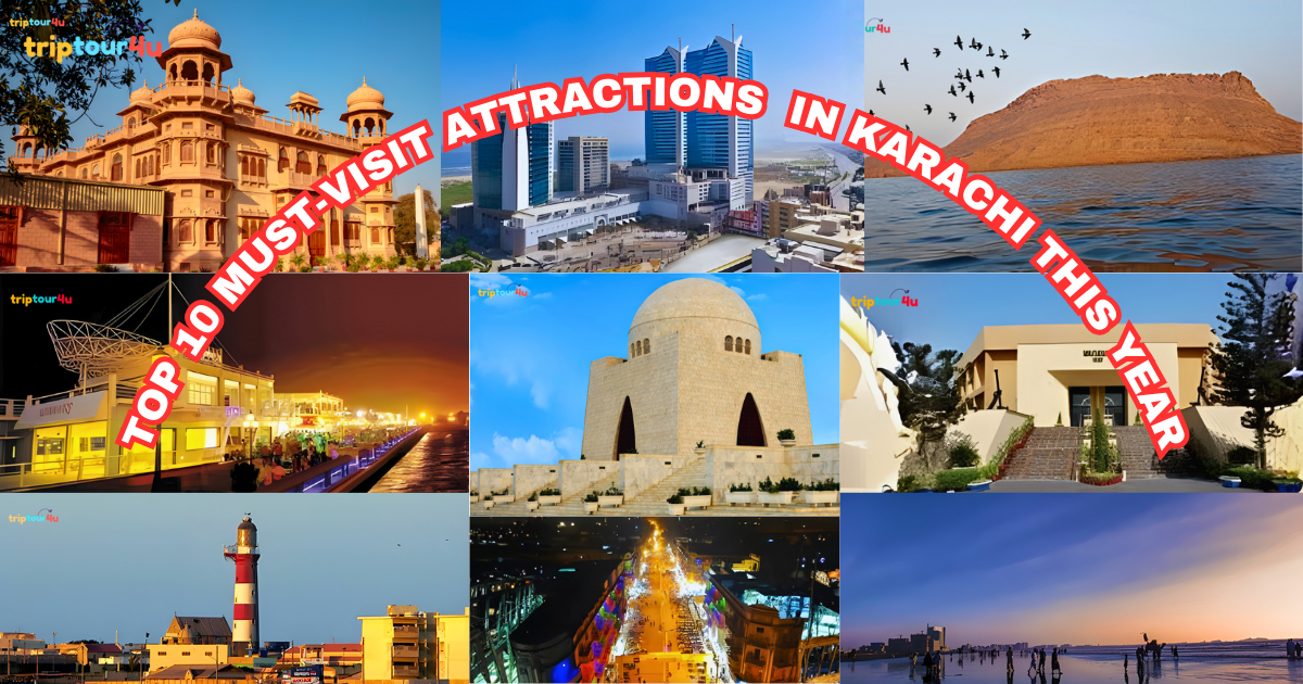 Top 10 must-visit attractions in Karachi including beaches, historical landmarks, shopping malls, and cultural sites.