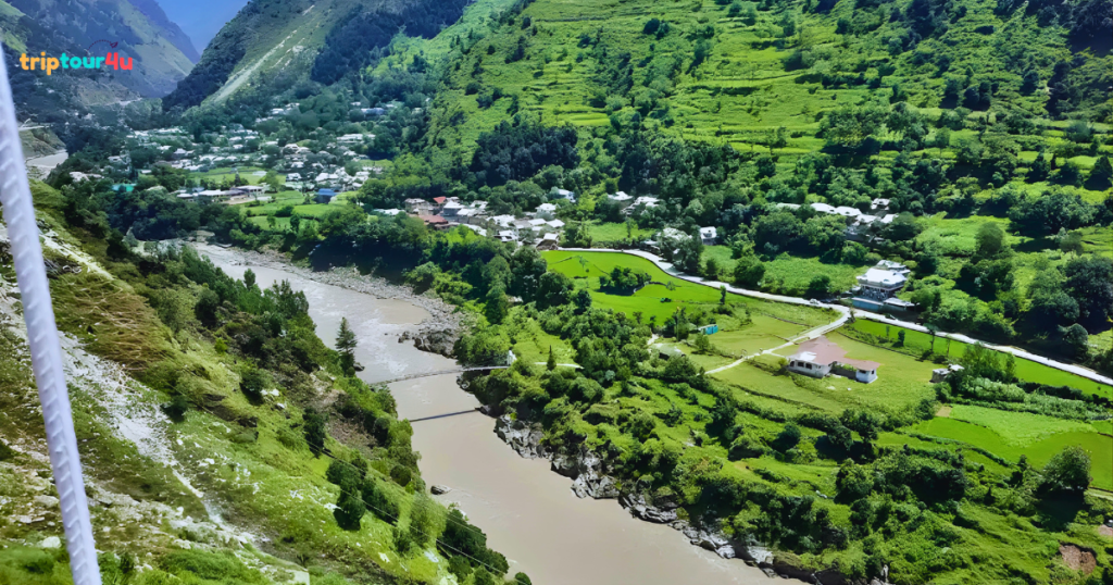 Keran village in Neelum Valley, Pakistan, showing riverside landscapes, green hills, and traditional houses along the Neelum River.
