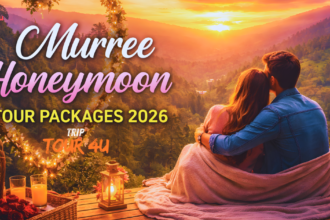Murree Honeymoon Tour Packages 2026 – Couple enjoying sunset in Murree hills with romantic setup and cozy blanket