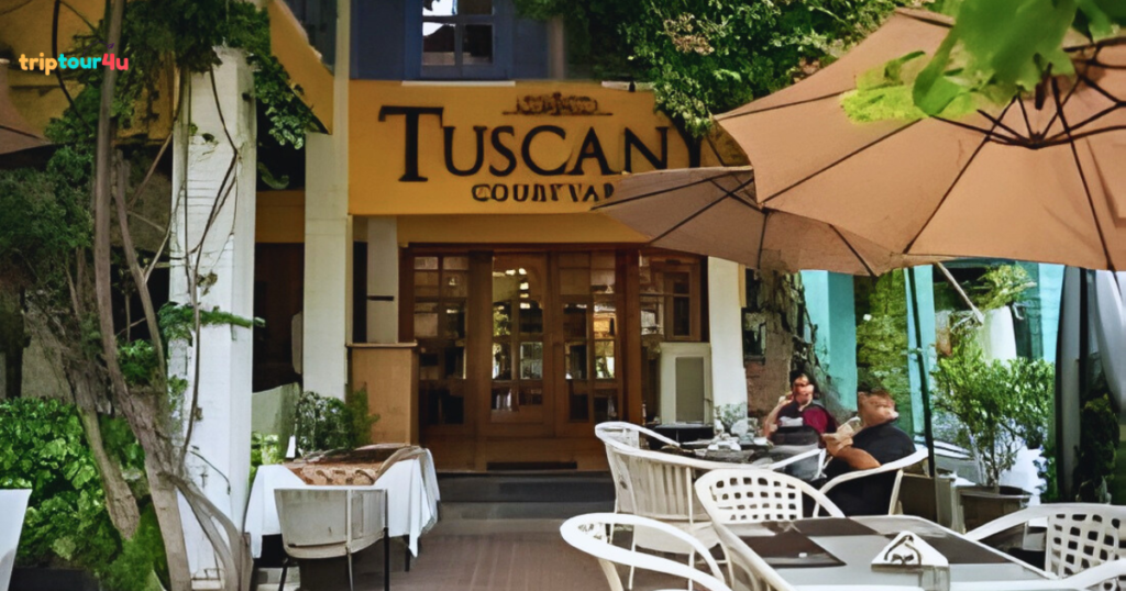 Tuscany Courtyard Islamabad fine-dining restaurant showcasing elegant outdoor seating, Italian cuisine, and a romantic ambience in the heart of Islamabad.
