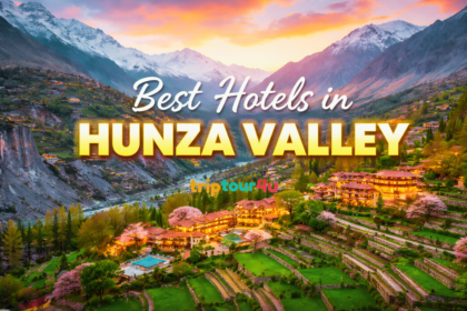 Luxury hotels in Hunza Valley with scenic mountains, river, and sunset view