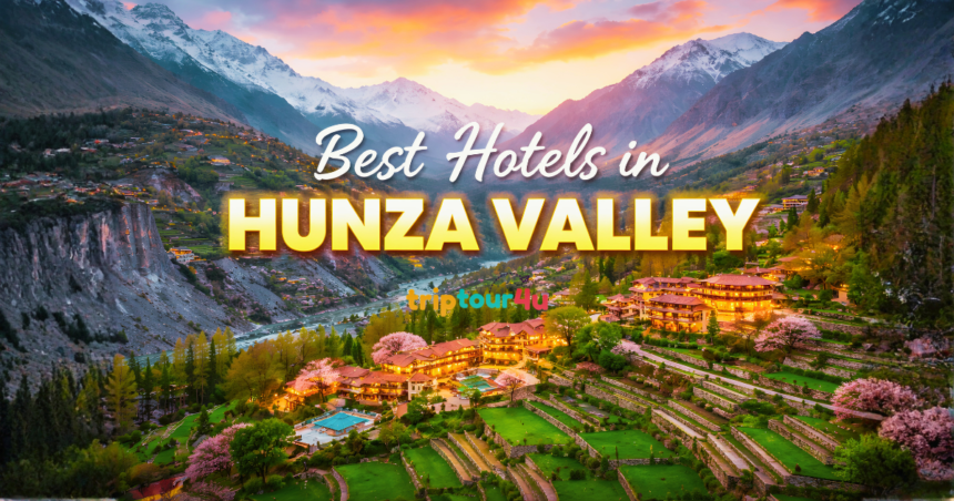 Luxury hotels in Hunza Valley with scenic mountains, river, and sunset view