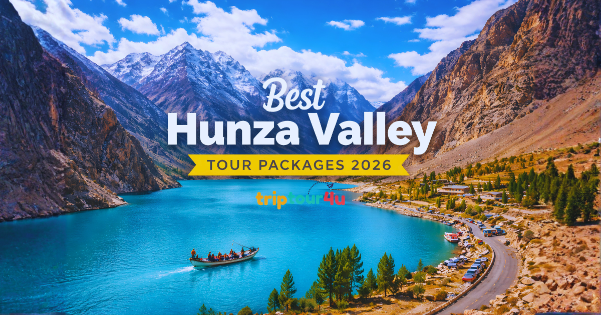 Best Hunza Valley Tour Packages 2026 featuring Attabad Lake with scenic mountains and turquoise water in Hunza Valley.