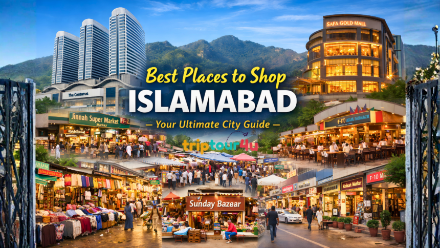 Best places to shop in Islamabad include Centaurus Mall, Safa Gold Mall, Jinnah Super Market, F-10 Markaz, Kohsar Market, and Sunday Bazaar.