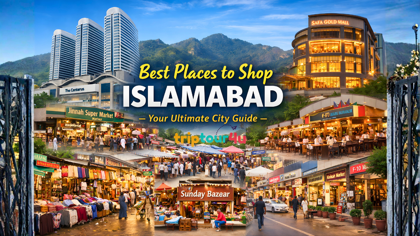 Best places to shop in Islamabad include Centaurus Mall, Safa Gold Mall, Jinnah Super Market, F-10 Markaz, Kohsar Market, and Sunday Bazaar.