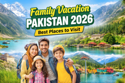 Family enjoying vacation in Pakistan 2026 with mountains, lakes, and hill stations in the background.