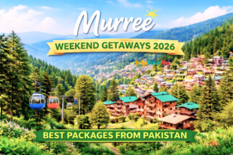 Murree Weekend Getaways 2026 featured image showing scenic hills, colorful chairlifts, and luxury hotels in northern Pakistan