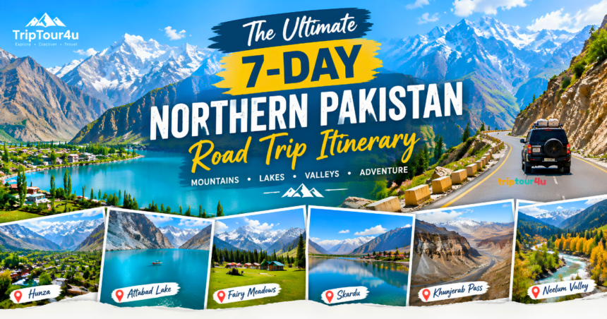 The Ultimate 7-Day Northern Pakistan Road Trip Itinerary featuring Hunza, Skardu, Attabad Lake, and scenic mountain roads
