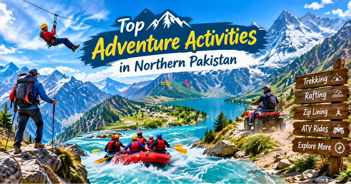 Top adventure activities in Northern Pakistan with trekking, rafting, zip lining, and ATV riding in the mountains